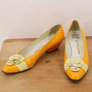 Charles Jourdan Enrico Coveri Leather Pumps Womens Size 9 Orange Vtg 80s Italy